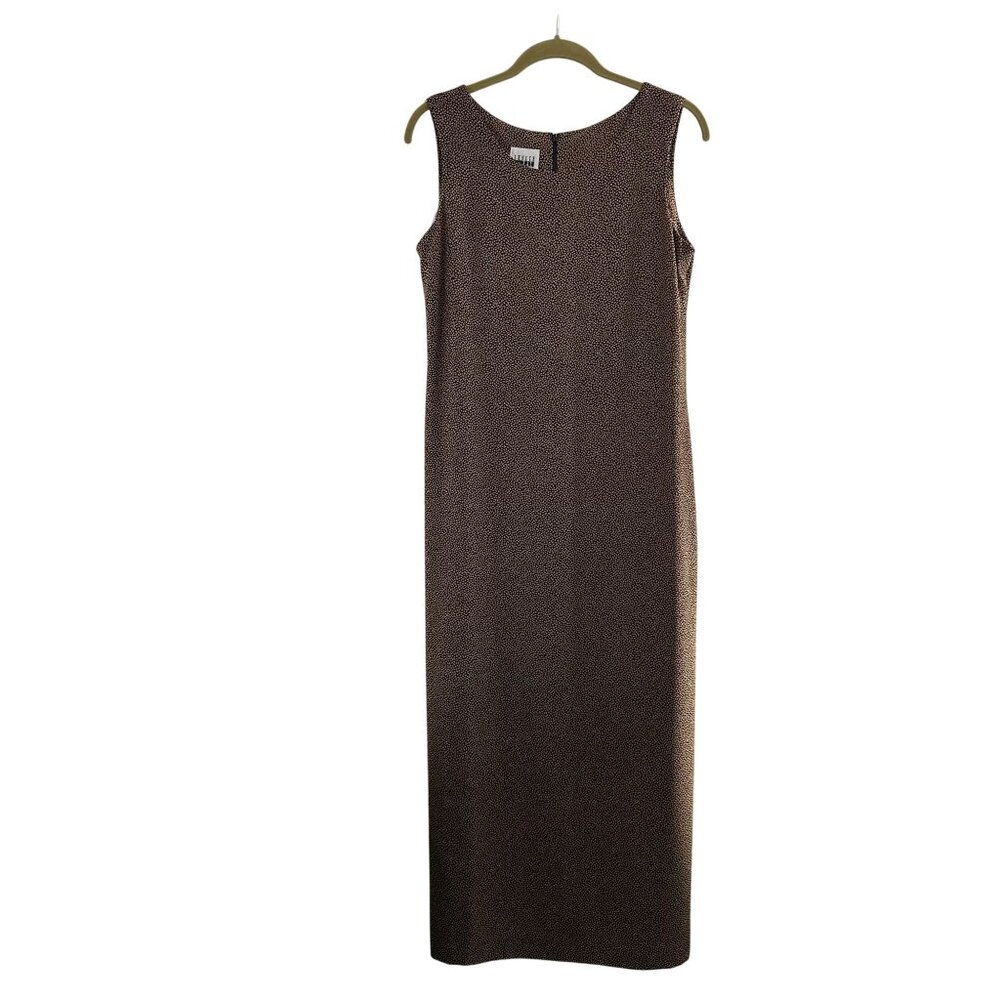 Vtg Leslie Fay Sleeveless Black Tan Maxi Dress Size 10 Animal Print Leopard Midi